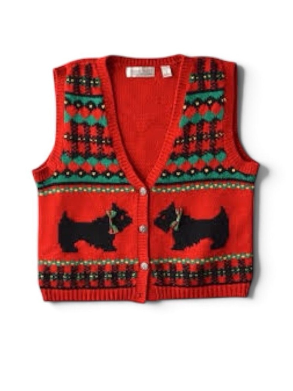Kids Red Holiday Knit Vest with Scottie Dog Motif